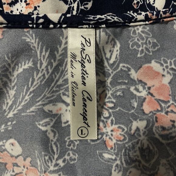 PerSeption Women's Floral multicolor Blouse Pockets Sliver Snap Buttons SZ/ L - Picture 13 of 13